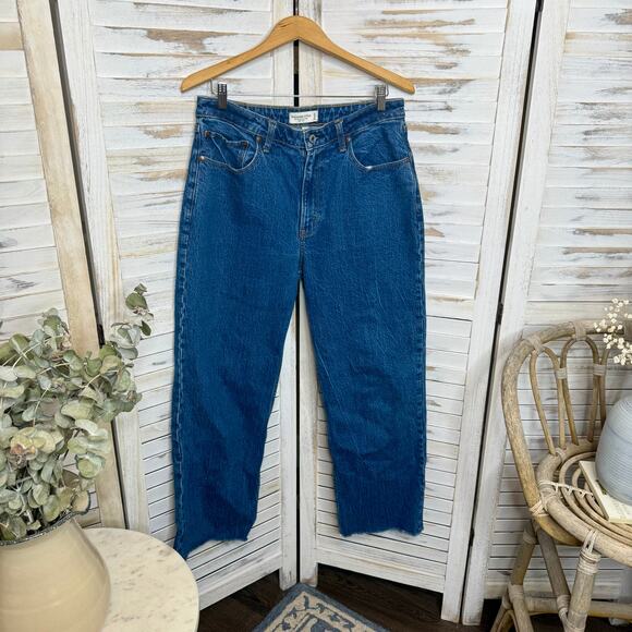 ABERCROMBIE Women's 31 12R Curve Love The 90s Relaxed High Rise Denim Jean Raw - Picture 3 of 11